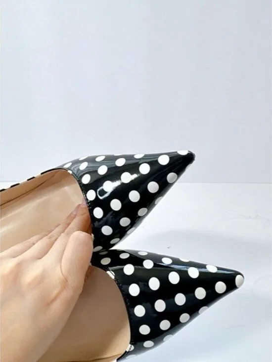 Size 11 Women’s Black White Polka Dot Patent Pointed Toe Heels Pumps YDN - Picture 11 of 12